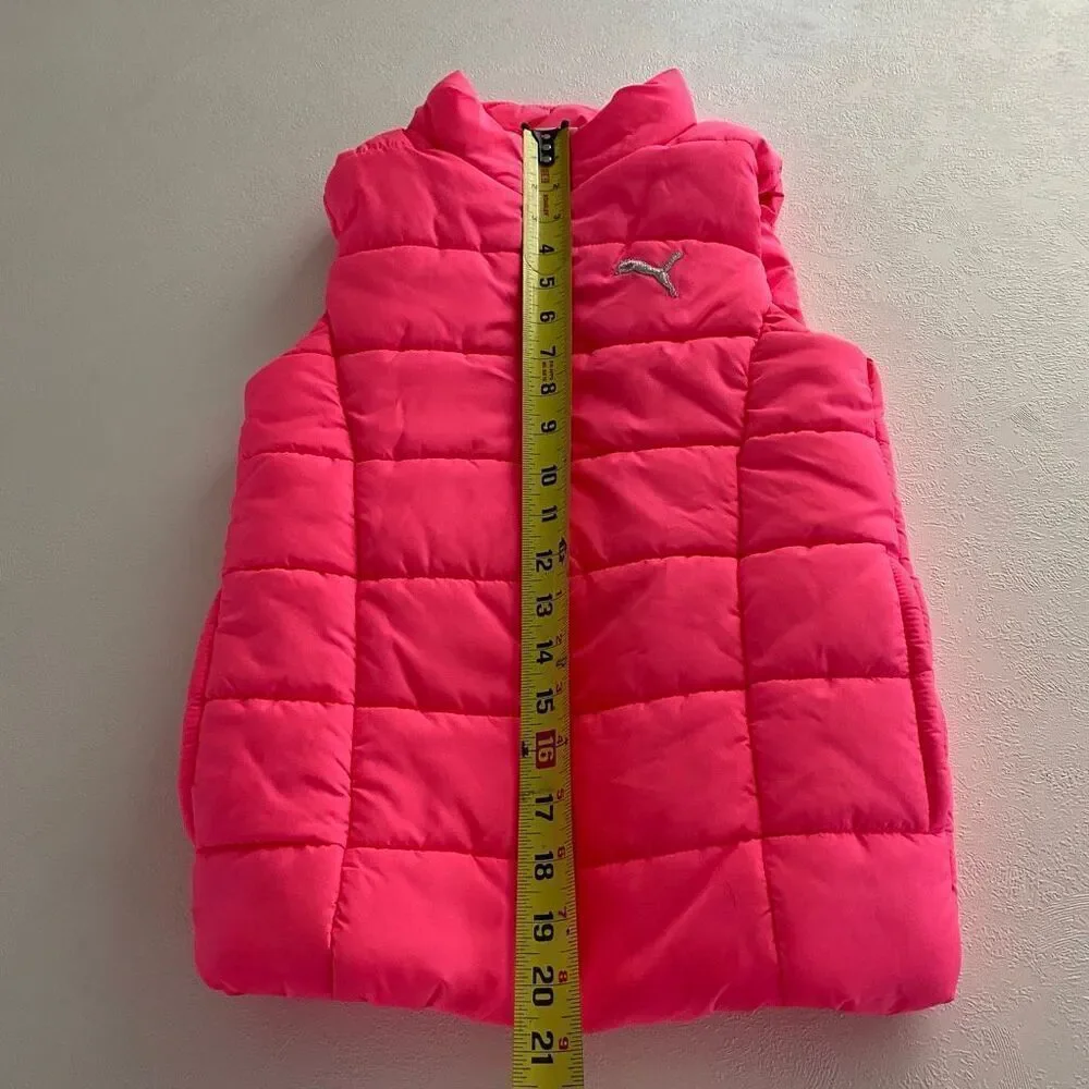 Puma Girls Pink Puffer Vest Size S 7/8 Quilted Zip Up Winter Outerwear